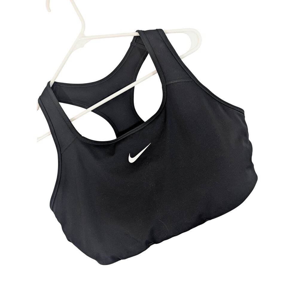 NIKE! BLACK ULTRA STRETCH, COMPRESSION WHITE LOGO FRONT ATHLETIC BRA TOP! SZ 2X